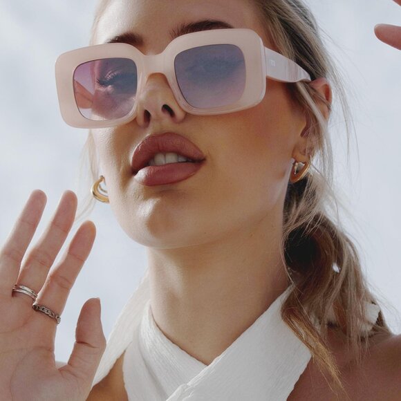 Otra Eyewear Bella Sunglasses Peach Blush Pink Gradient Lens Square Oversized. - Picture 6 of 10